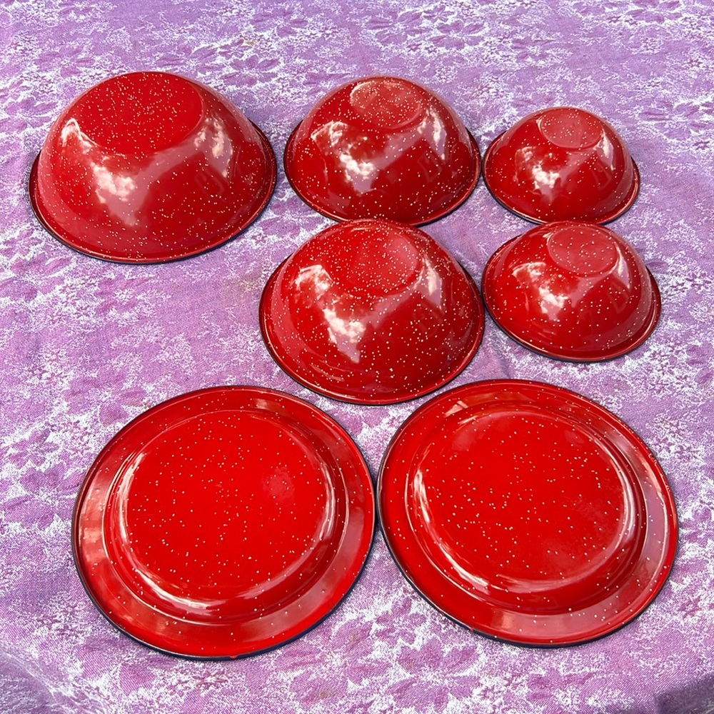 Camping RED & BLUE ENAMEL dish set